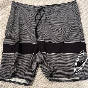 O'Neill Black and White Striped Board Shorts